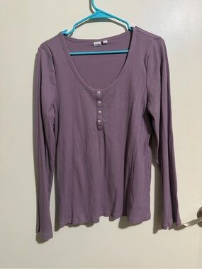 GAP Ribbed Long-Sleeve Henley Top - Lavender